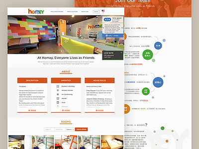 HomeyHostel Website flat hostel landing page menu web web design website