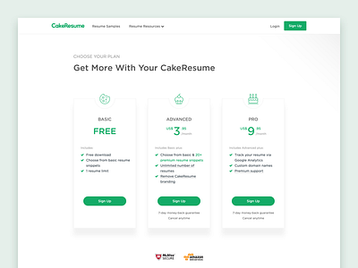 CakeResume Pricing Page cake card cookie illustration outline price pricing resume table ui web