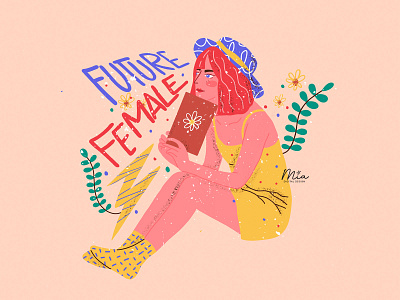 Future Female concept illustration asian character colorful cute design drawing drawingart dress fashion female flower future girl illustration lovely painting reading book sitting women young