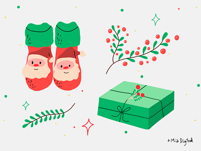 Chrismas element art artwork christmas colorful cute design doodleart drawing element gift gift box illustration leaf leaves lovely merry painting present sock socks