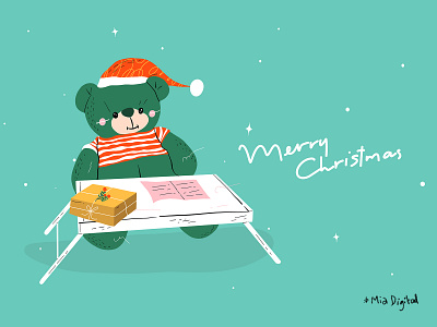 Merry Christmas bear postcard