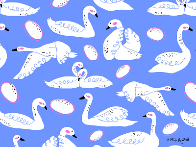 Swan doodle seamless pattern animal artwork bird blue couple swan cute doodle doodleart drawing eggs illustration lovely painting pattern art seamless seamlesspattern swan illustration swans textile