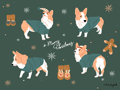 Christmas Corgi Dogs by Mia Digital on Dribbble