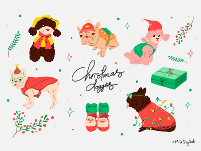 Set of Christmas Costumes for Dog animal artwork christian christmas christmas doggies colorful costumes cute design doggy doodle doodleart drawing happy new year holiday illustration merry painting santa xmas