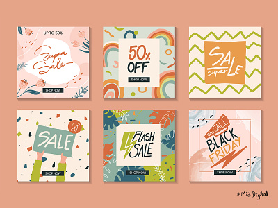Collection of trendy abstract square sale templates abstract abstract art abstract design app banner big sale black friday flash sale florals hand drawn hand writing hand written illustration mega sale sale banner sale template shopping super sale website