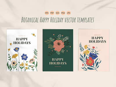 Botanical happy holiday vector templates art banner botanical boutique card chrismas clip art design doodle floral flower greeting card hand drawn happy holiday illustration invitation poster template vector