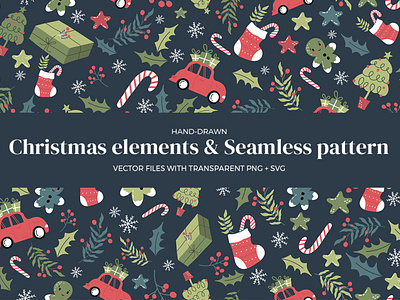 Christmas elements & seamless pattern background