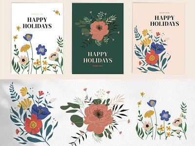 Happy holiday template and floral illustration