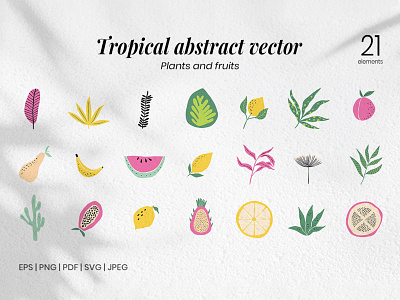Tropical leaf and fruit vector elements abstract background branches clipart cute decoration design doodle drawing element fruit hand drawn illustration leaf seamless pattern tropical vector