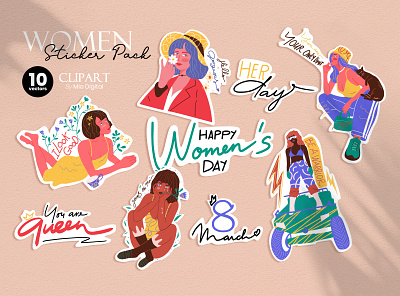 Women Empowerment Sticker Pack - 8 March Happy Women's Day 8 march icon body positive cartoon sticker feminist lettering stickers girl illustration girl sticker hand drawn sticker happy women day hashtag illustration inspirational quote quote for women sticker sticker pack vector illustration women empowerment women illustration women sticker women vector illustration