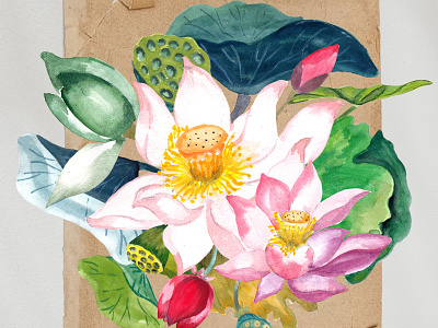 Hand-drawn Watercolor Lotus Flower asian flower drawing flower arrangement hand painting floral invitation flower lotus element lotus flower clipart lotus green leaf water lily clipart watercolor flower watercolor lily watercolor lotus wedding invitation