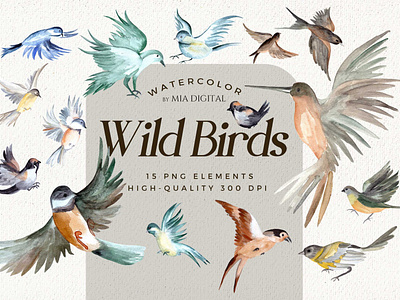 Watercolor Birds Clipart Set