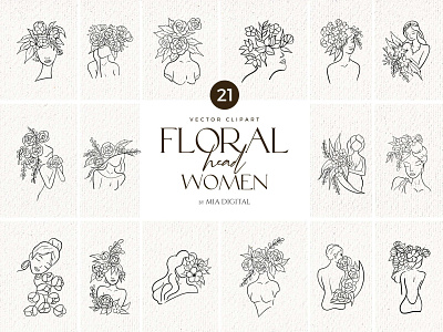 Floral Head Women SVG Clip Art