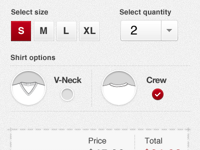 Shirt Options clothing options shirt shopping cart user interface