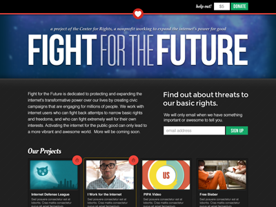 The all new Fight for the Future fftf header website