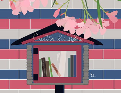 Little corner in Como, Italy blossoms bookshelf colorful como digital illustration digitalart illustration italy summer