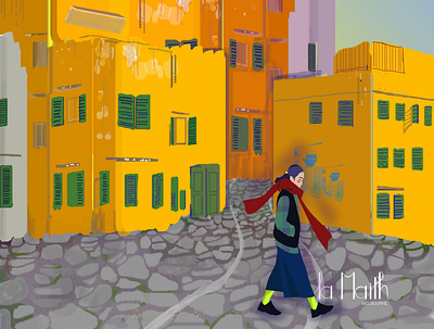 nascica in the green socks colorful digital illustration digitalart florence green illustration italy walking woman illustration yellow