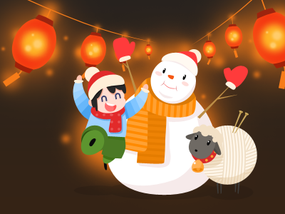 Happy New Year ↖(^ω^)↗ illustration kid new year sheep snowman splash screen warm