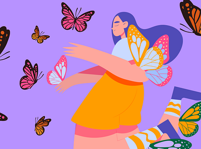 Butterfly lady bright butterfly character flat girl illustration summer vector illustration woman illustration