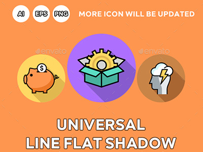 Universal Line Flat Shadow Icons