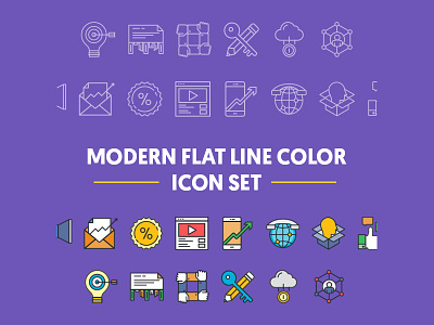 Modern Flat Line Color Icon Set business finance. start up flat line bundle modern flat icon seo service icons technology