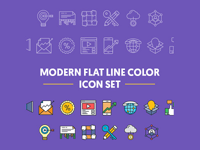 Modern Flat Line Color Icon Set