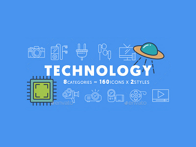 Technology Modern Flat Line Color Icons