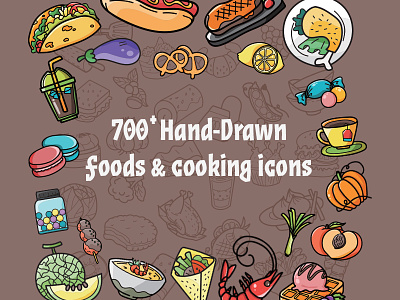 700 Food Cooking Hand-Drawn Icons cooking icons dessert doodle icons fast food food doodle food hand drawn food icon set fruit hand drawn fruits hand drawn icons restaurant icon vegetables