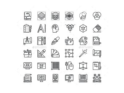 Graphic Design and Development Line Icon concept icons database development icons graphic design graphic icons line icons material design server ui ux web design web icons