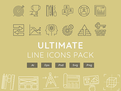 Ultimate Line Icons Pack app icons boarding app brain processes business icons development line icons pixel perfect project planning seo startup thin line ui icons