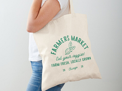 Farmers Market Tote design eco friendly farmers market fresh green local logo typography vector
