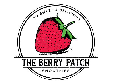 The Berry Patch logo hand drawn illustration logo procreate sketch smoothies strawberry typography vector