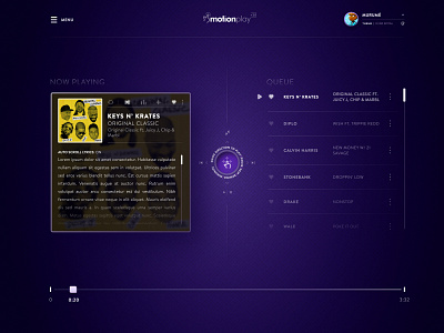 Motion Play v3 - Dvrk Royal - Party Mode affinity designer dark mode design figma media app media player music app music player ui ui design ux ux design web app