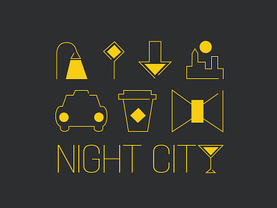 Night City Icon Set And Free Poster Download butterfly city download free glass icons martini night poster set sign taxi