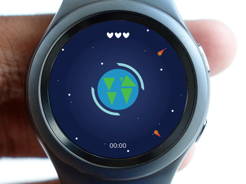 Earth Protector (Gear S2 Game Concept) art concept design earth flat game gears2 indiegame minimal smartwatch space stars