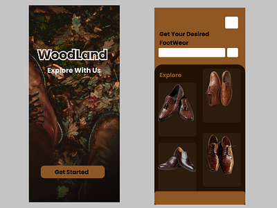 WoodLand Shoe App UI branding ui ux