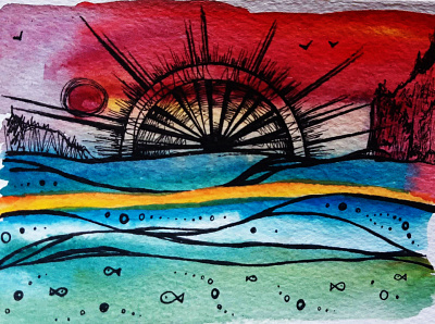 New world sunset abstract handdrawn handmade illustration illustration art