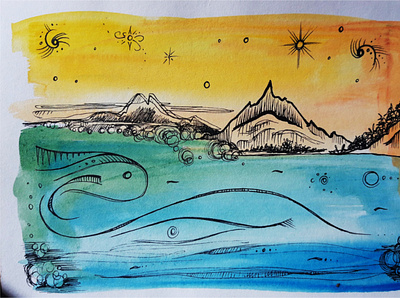 Jenny Aquamarine Landscape abstract handdrawn handmade illustration nature illustration