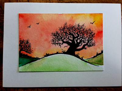 Winter Silhouette Orange abstract handdrawn illustration nature illustration watercolour watercolour illustration