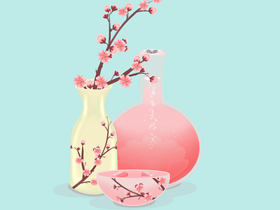 cherry blossom sake cartoon cartoons colorful design digitalart flat illustration minimal symmetry vector