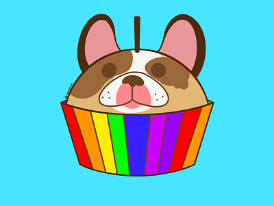 Cupcake Frenchie animals cartoon colorful design digitalart flat illustration minimal symmetry vector