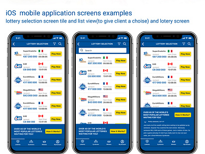 iOS mobile App Screens example. ios app design lottery