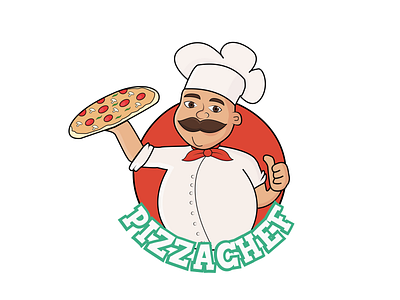 Pizza chef cartoon design illustration illustrator logo vector