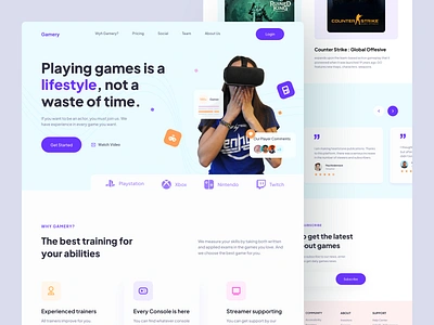 Gamer Landing Page clean console design game gamer landing landing page landing page design nintendo playstation stream streamer twitch ui ui design ux ux design web web design xbox