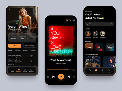 Music App Design app app design application black clean design mobile mobile app mobile design mobile ui music music app music player rock stream streamer ui ui design ux ux design