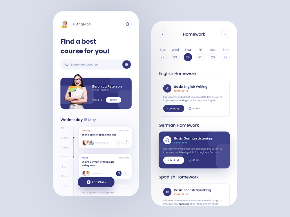 Language Course App Design by Caglar Cebeci on Dribbble