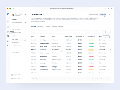 Dashboard / Order Details Page