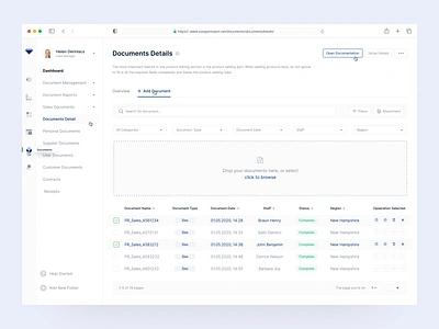 Documents Details Page clean dashboard dashboard design dashboard ui document document management documentary documentation documents drop drop cap lable list select box side menu space tag ui ux white