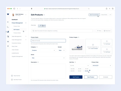 Dashboard / Product Page add add product clean dashboard dashboard design dashboard ui drop edit editing hover hover effect product product design products schedule side menu ui ui design ux white