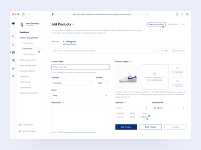 Dashboard / Product Page add add product clean dashboard dashboard design dashboard ui drop edit editing hover hover effect product product design products schedule side menu ui ui design ux white